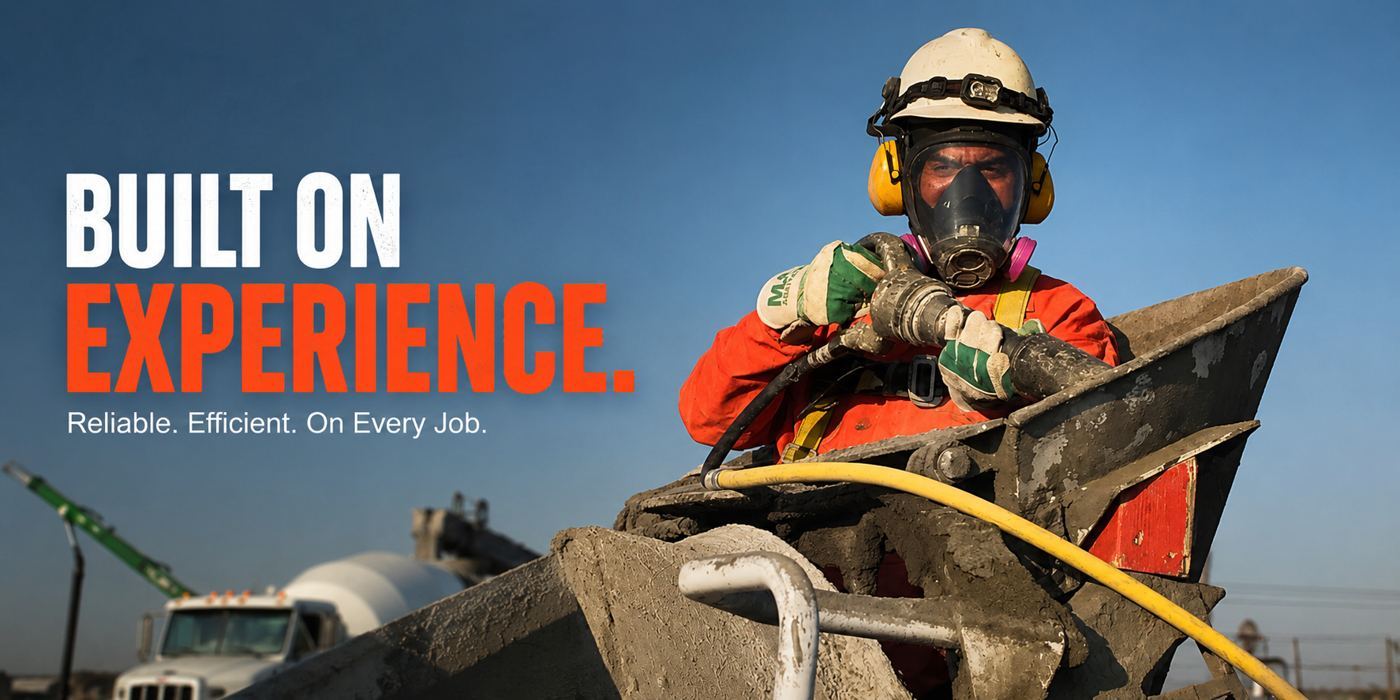 Concrete chipping technician in full PPE chipping hardened buildup from a ready mix drum for a Florida producer